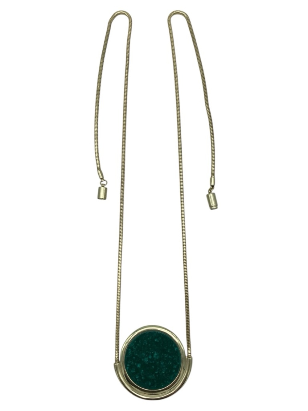 H by Halston Green Disc Pendant Long Gold Necklace